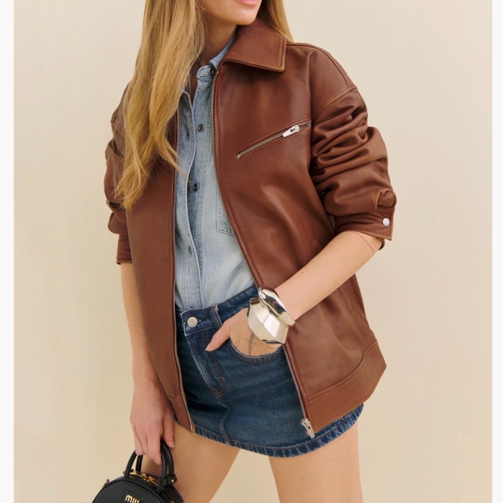 Reformation Leather Oversized Bomber Jacket